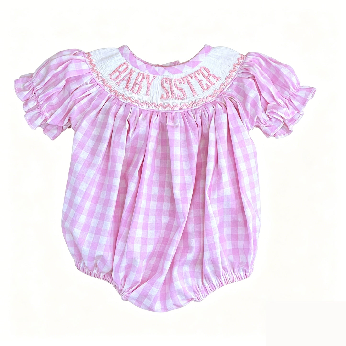 MOQ 5 PCS preorder SR4230 Baby Sister Letter Pink Plaid Short Sleeve Girls Bubble Romper 202604