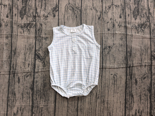 NO MOQ preorder SR4232 Light Blue Plaid Sleeveless Boys Bubble Romper 202606