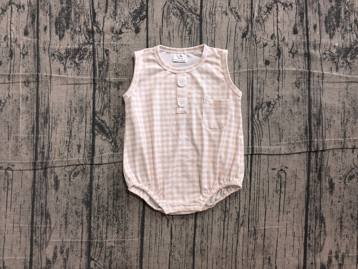 NO MOQ preorder SR4233 Light Brown Plaid Sleeveless Boys Bubble Romper 202606