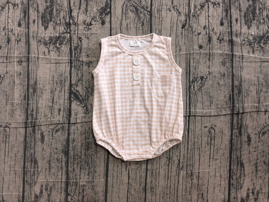 NO MOQ preorder SR4233 Light Brown Plaid Sleeveless Boys Bubble Romper 202606