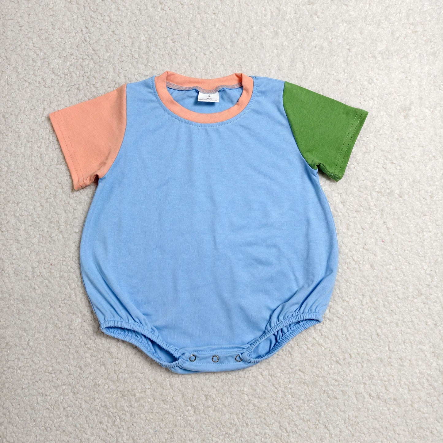 SR4268 Orange Green Blue Patchwork Short Sleeve Girls Bubble Romper 202606 RTS