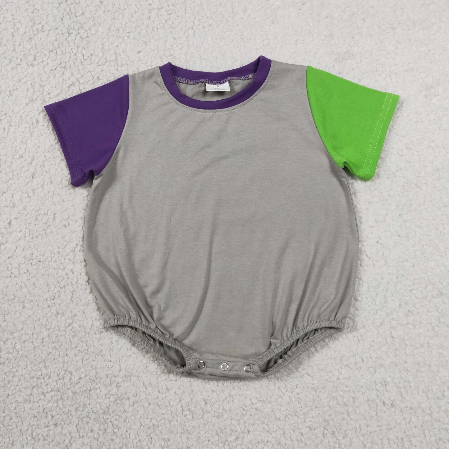 SR4271 Purple Green Gray Patchwork Short Sleeve Girls & Boys Bubble Romper 202606 RTS
