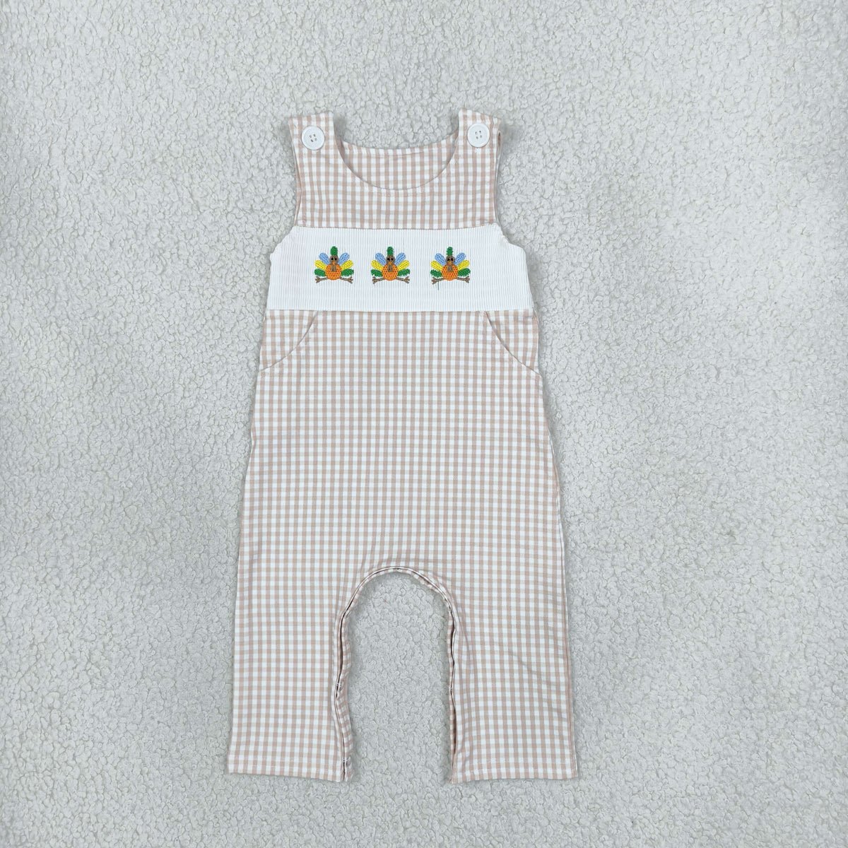 SR4277 Smocked Thanksgiving Day Turkey Plaid Baby Romper