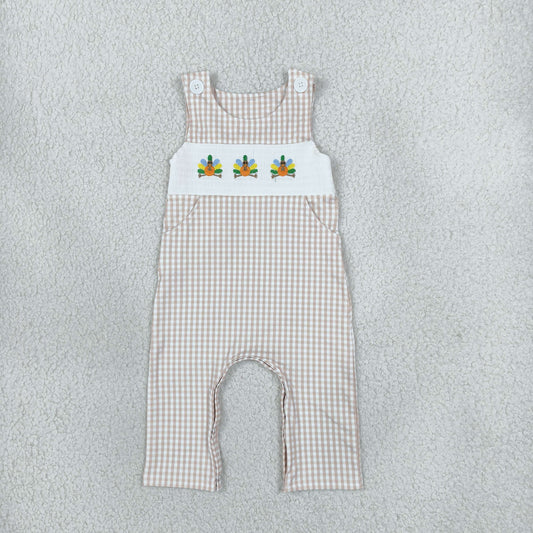 SR4277 Smocked Thanksgiving Day Turkey Plaid Baby Romper