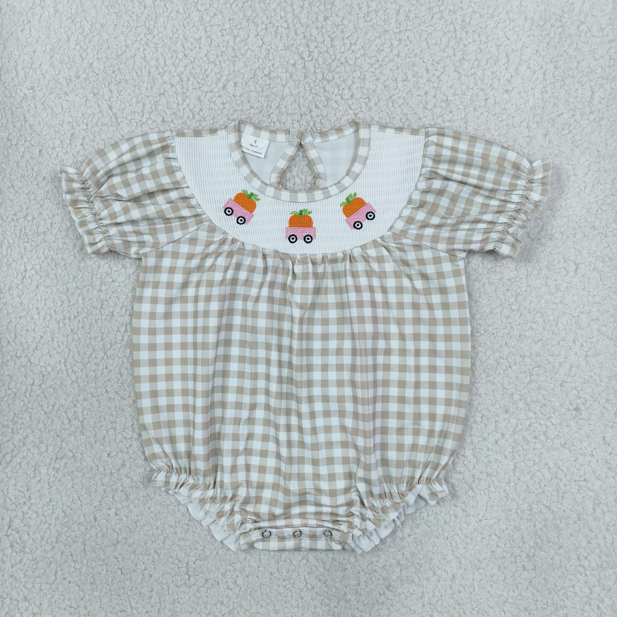 SR4280 Smocked Fall Pumpkin Car Plaid Baby Bubble Romper