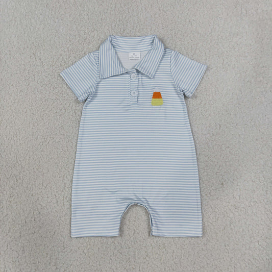 SR4281 Embroidery Halloween Candy Canes Stripe Baby Boys Romper