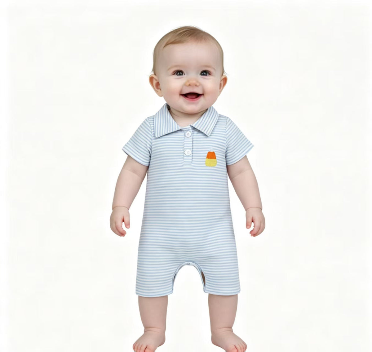 SR4281 Embroidery Halloween Candy Canes Stripe Baby Boys Romper