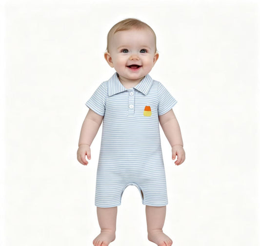 SR4281 Embroidery Halloween Candy Canes Stripe Baby Boys Romper