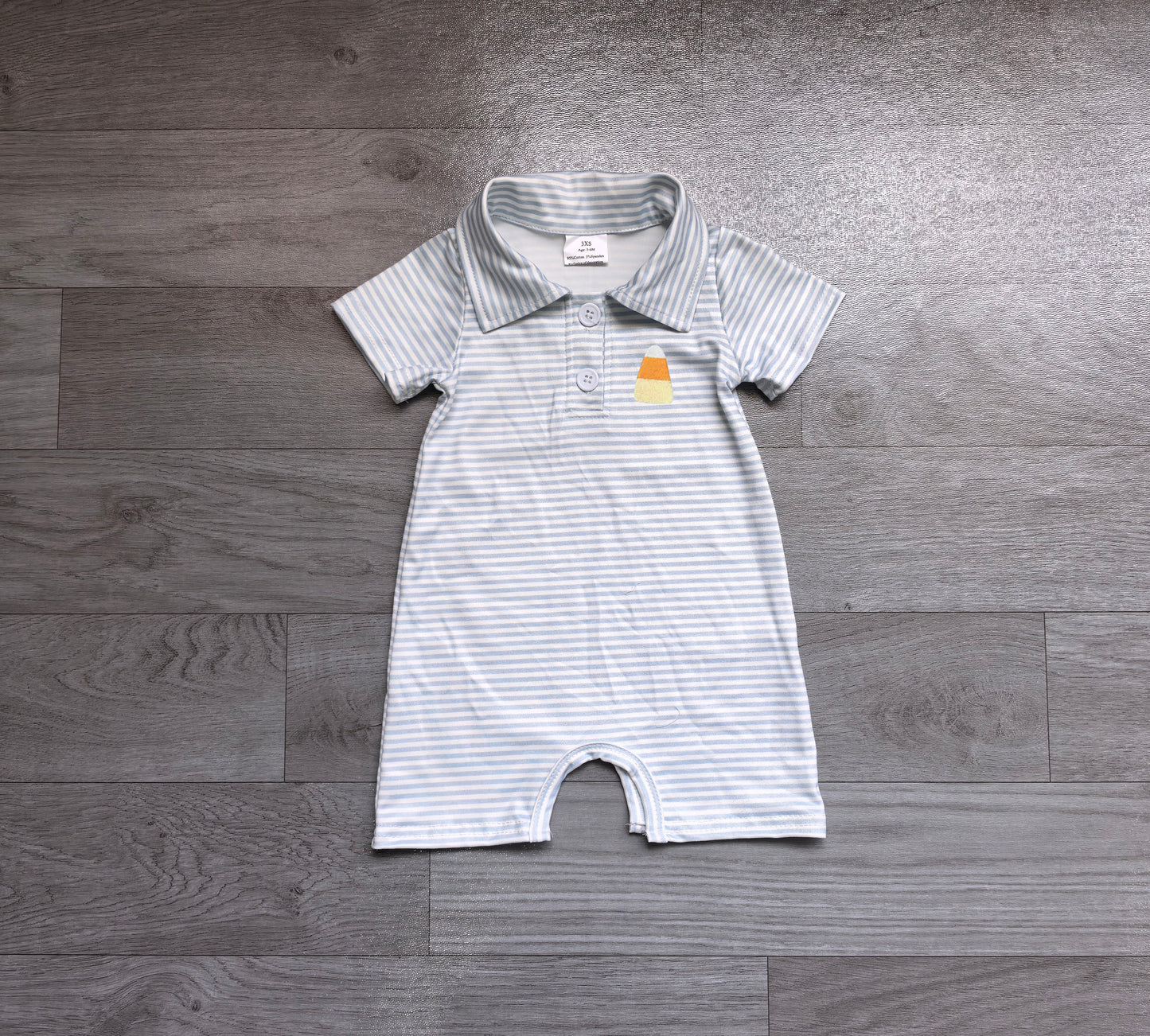 NO MOQ preorder SR4281 Embroidered Candy Blue Stripe Short Sleeve Boys Romper 202607