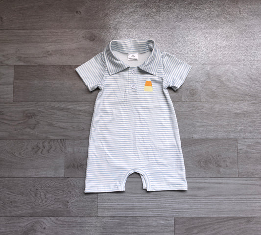 NO MOQ preorder SR4281 Embroidered Candy Blue Stripe Short Sleeve Boys Romper 202607