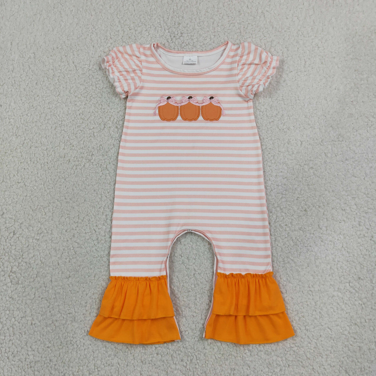 SR4284 Embroidery Fall Pumpkin Bows Stripe Pink Baby Girls Romper 202609 RTS