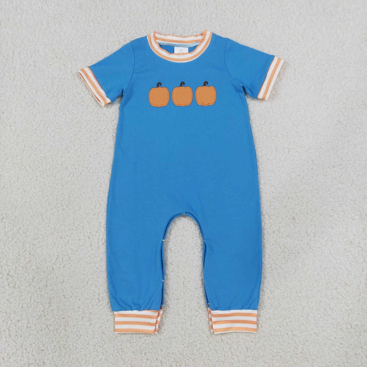 SR4285 Embroidery Fall Pumpkin Stripe Baby Boys Romper