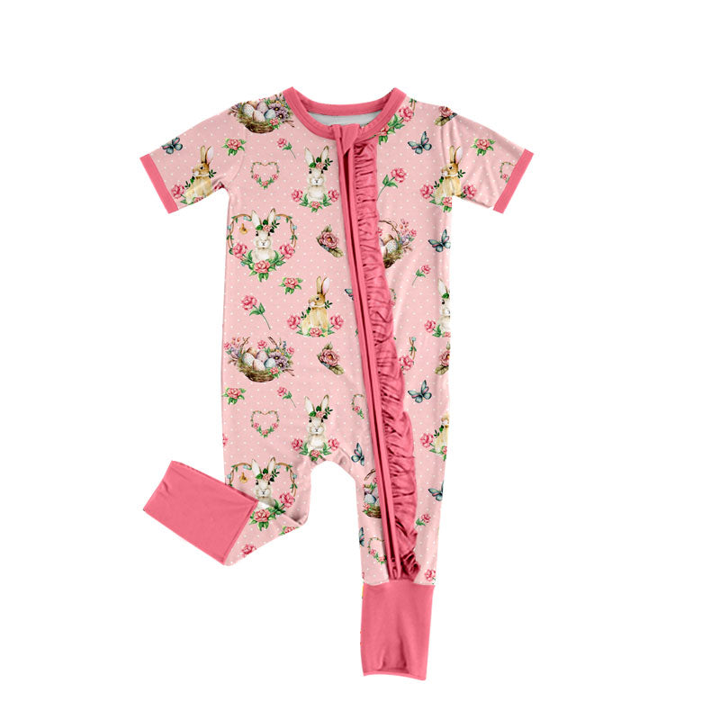 Preorder MOQ 5 pcs Each Style Easter Bunny Flower Pink Kids Matching Clothes