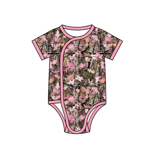 Preorder MOQ 5 pcs Each Style Hunting Leaves Camo Baby Girls Side Snap Romper Kids Matching Clothes