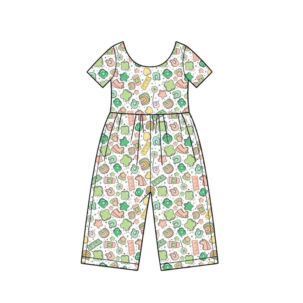 Preorder MOQ 5 pcs Each Style Saint Patrick Leaves Girl's Jumpsuit Kids Matching Clothes