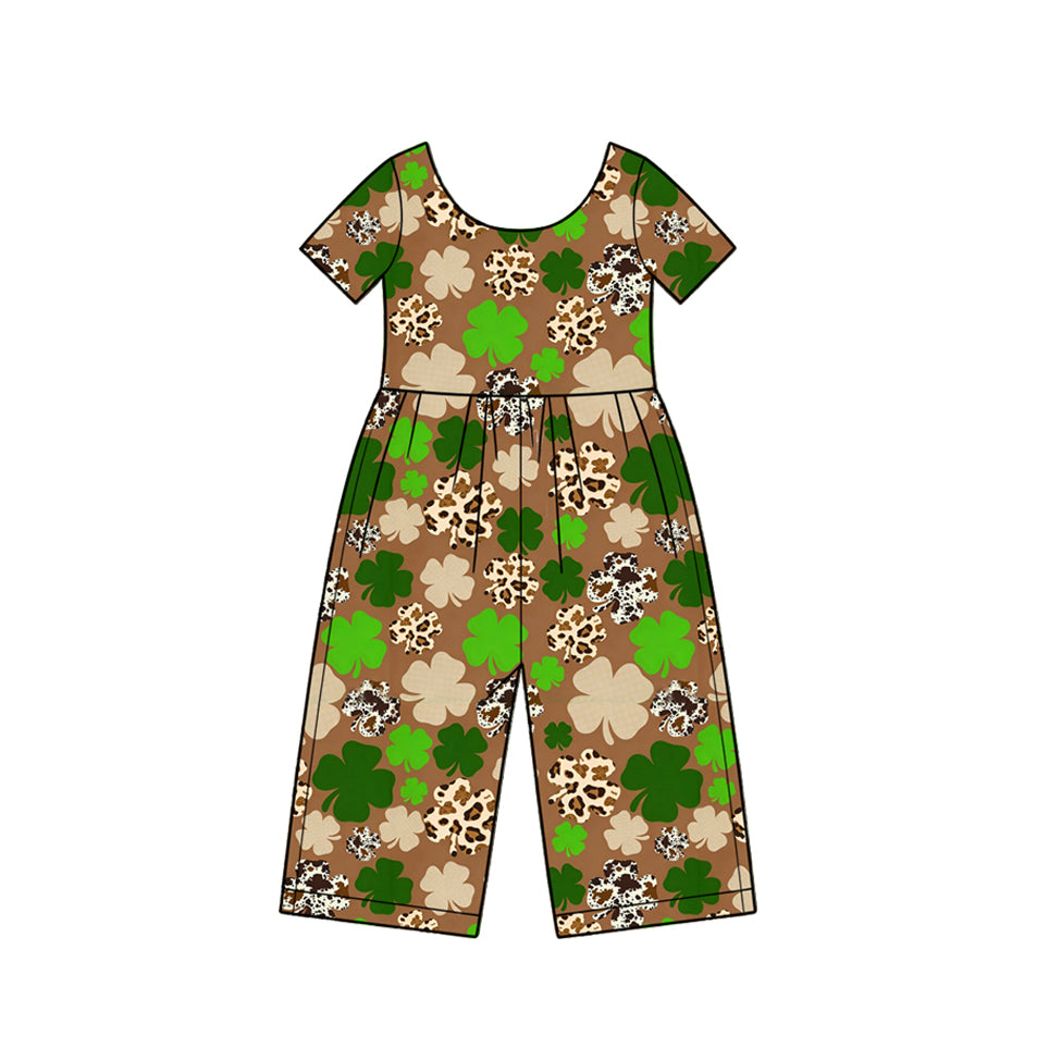 Preorder MOQ 5 pcs Each Style Saint Patrick Leaves Girl's Jumpsuit Kids Matching Clothes