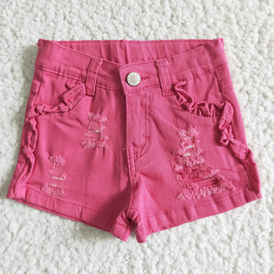 SS0013 Baby Girl Clothes Rose Red Ripped Denim Shorts RTS Free Shipping Over 2KG
