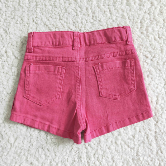 SS0013 Baby Girl Clothes Rose Red Ripped Denim Shorts RTS Free Shipping Over 2KG