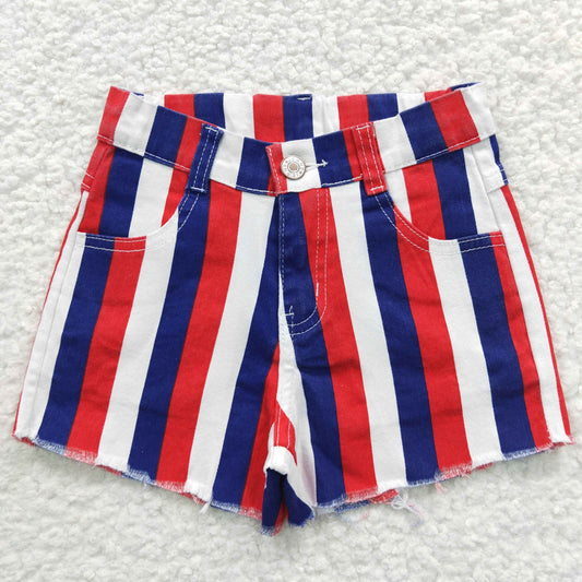 SS0082  Baby Girl Clothes 4th of July Red Blue Stripe Denim Shorts RTS Free Shipping Over 2KG