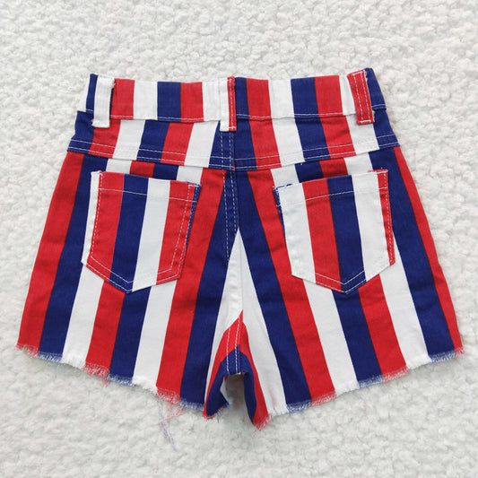 SS0082  Baby Girl Clothes 4th of July Red Blue Stripe Denim Shorts RTS Free Shipping Over 2KG