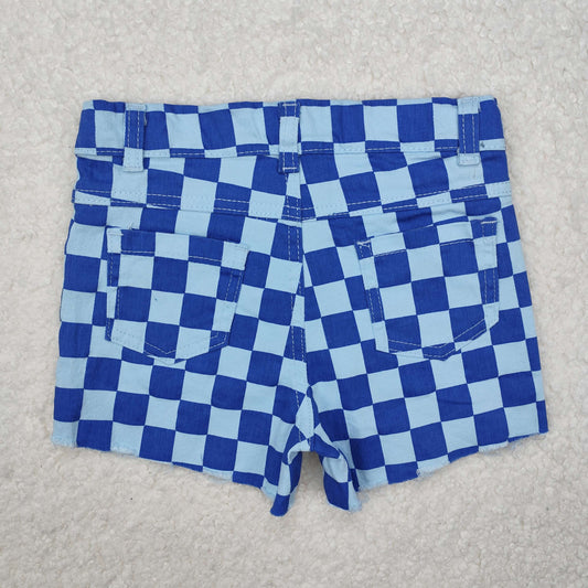 SS0093 New Blue Plaid Distress Girls Shorts Denim Jeans RTS 202501