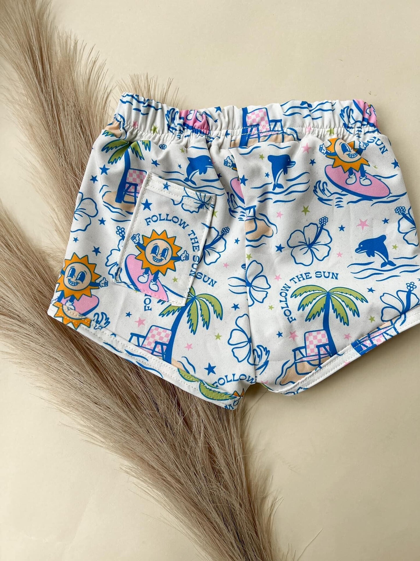 SS0104 Blue Sun Beach Boys Bathing Suits Swimsuits Swimming Trunks