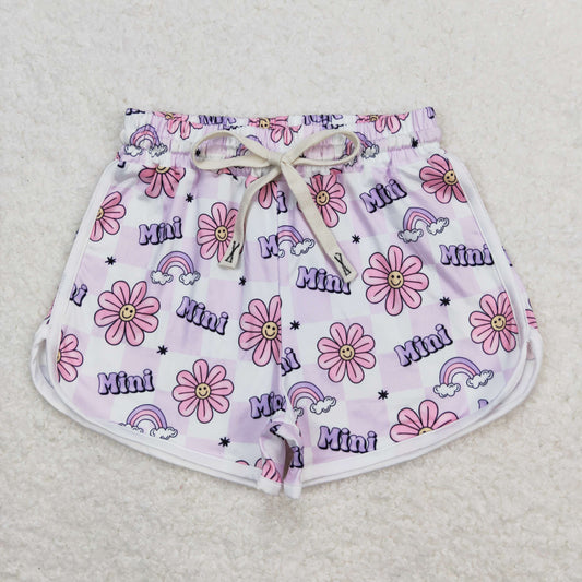 SS0171 Mini Smiley Face Flower Purple Plaid Girls Shorts RTS 202509
