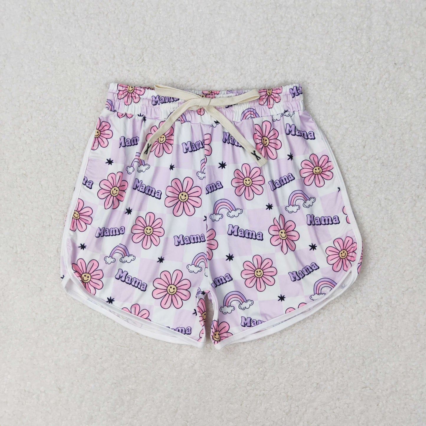 SS0172 Adult female mama Smiley flowers Purple and white plaid shorts high quality clothing china