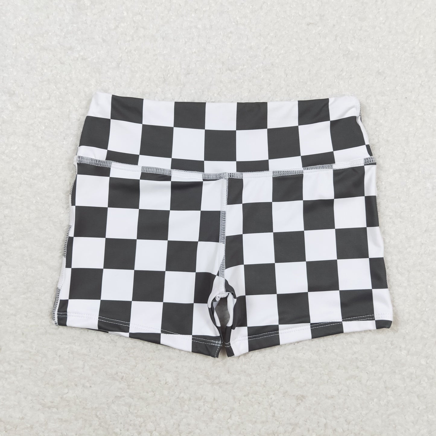 SS0219 Black and white plaid shorts high quality children applique clothing