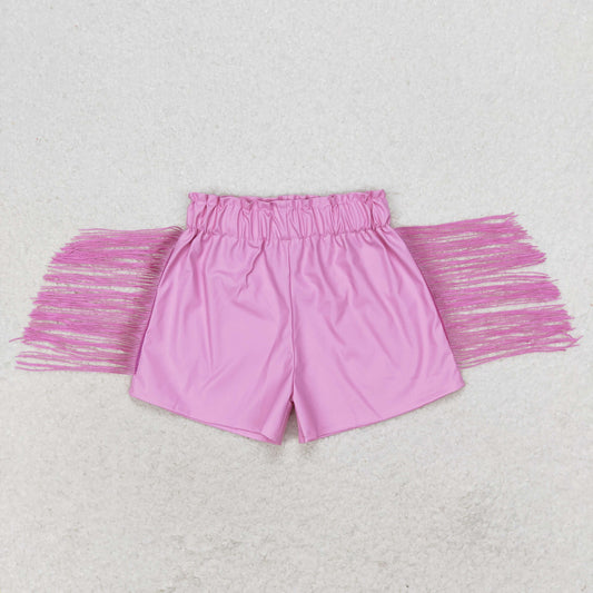 SS0222 Pink glossy leather fringe shorts high quality summer kids custom shorts