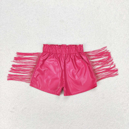 SS0223 Rose red glossy leather fringe shorts high quality the industry china wholesale maong shorts for kids