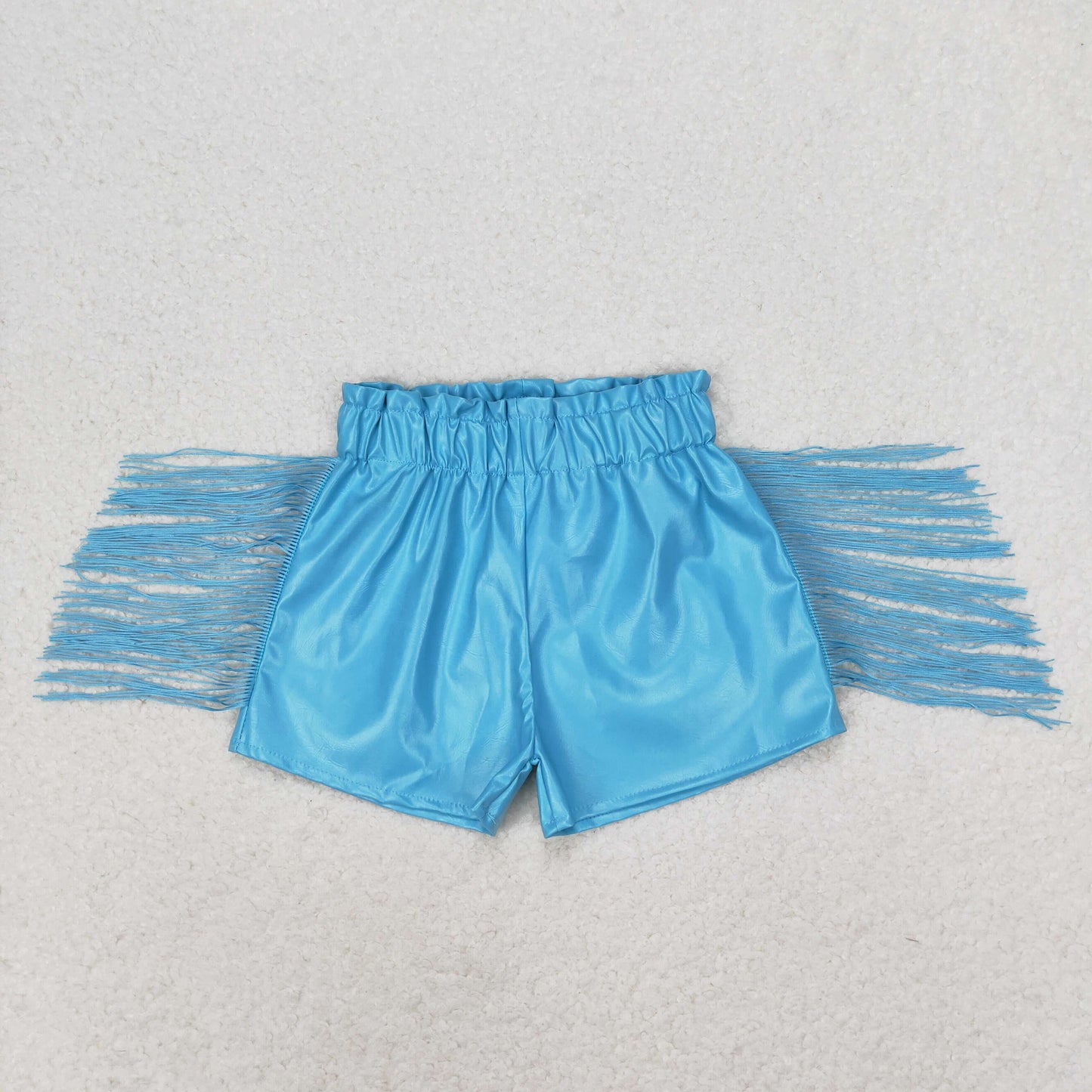 SS0241 Blue glossy leather tassel shorts high quality baby clothes girls