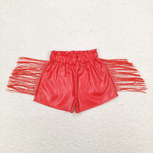 SS0252 Red leather pants fringe high quality wholesale children boutique clothing