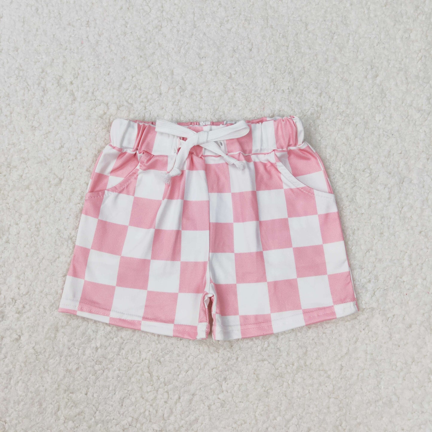 SS0258 Pink and white plaid shorts high quality children gym clothing