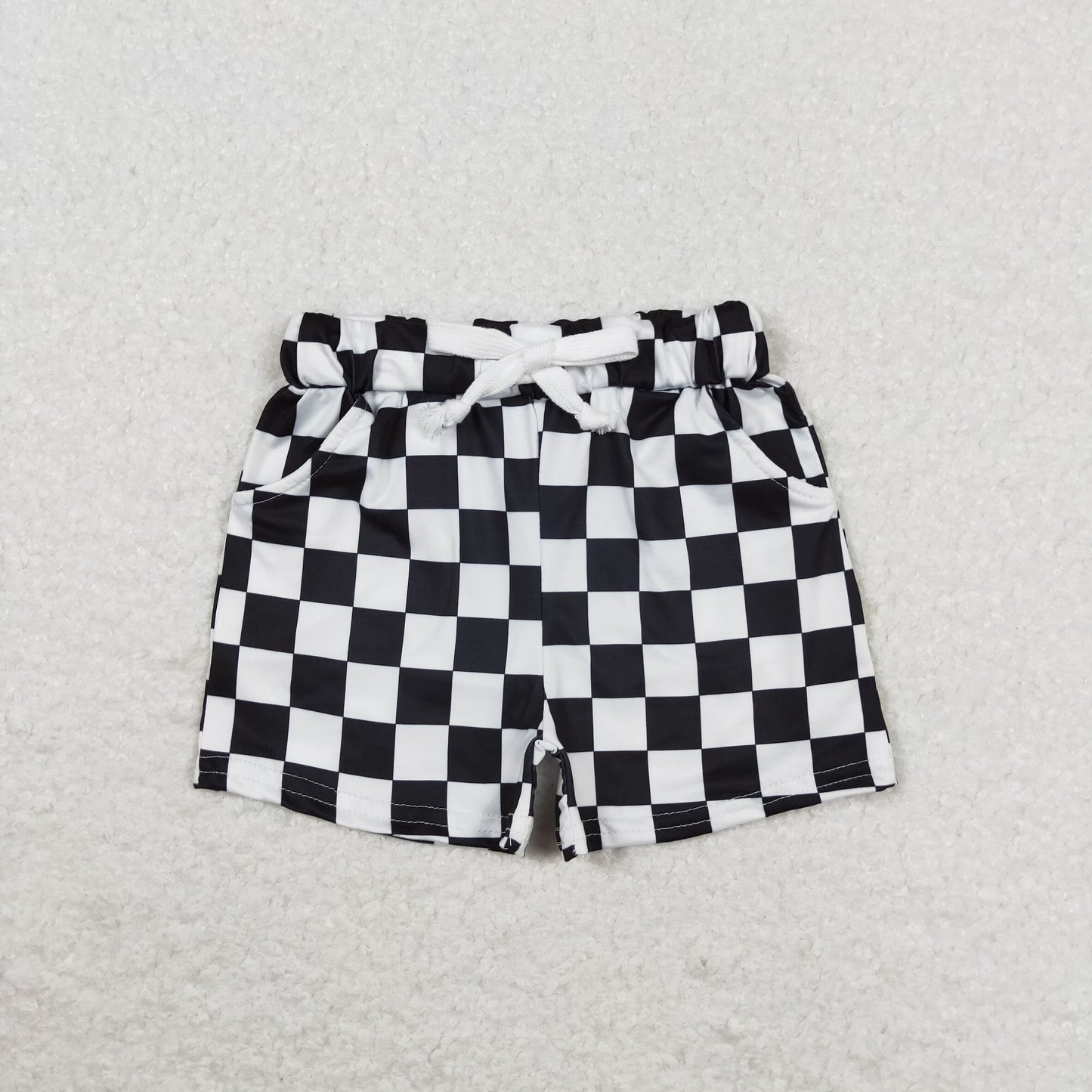 SS0273 Black and white plaid pocket shorts high quality children clothing manufacturers logo