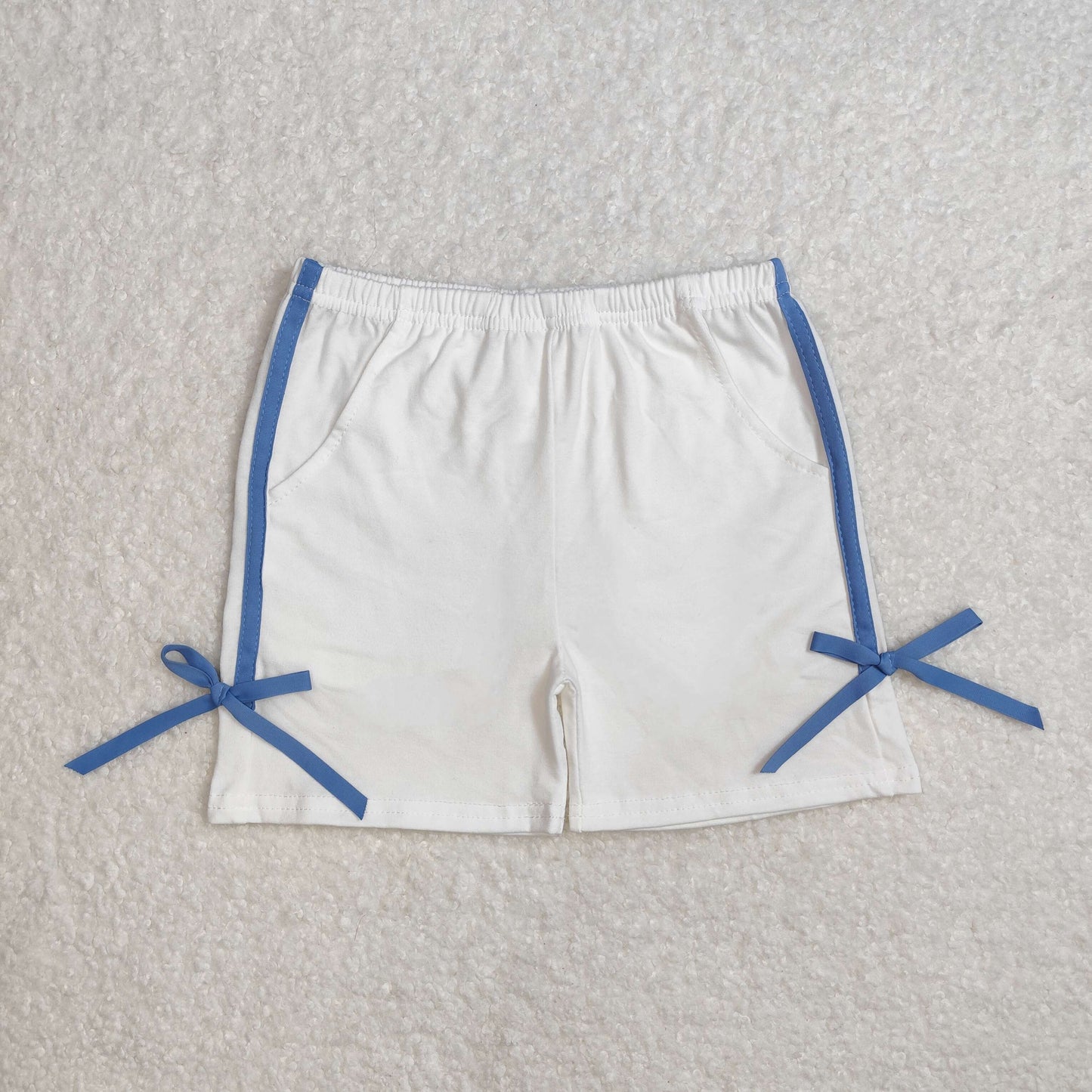SS0424 White Blue Bows Shorts Girls Boutique clothes  202503 RTS