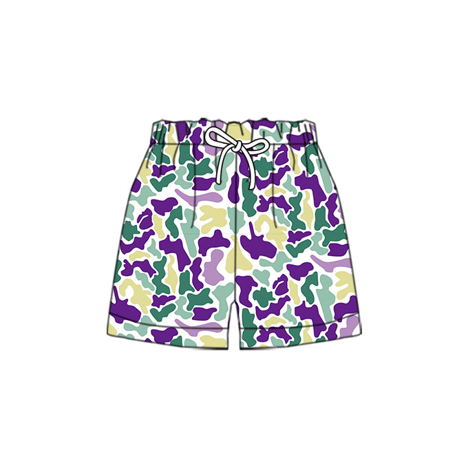 MOQ 5 Preorder SS0433-2 Mardi Gras Boys Purple Camouflage Shorts 202510