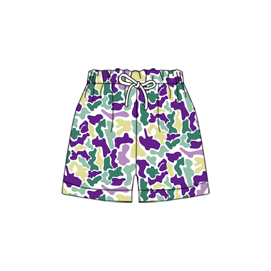 MOQ 5 Preorder SS0433-2 Mardi Gras Boys Purple Camouflage Shorts 202510
