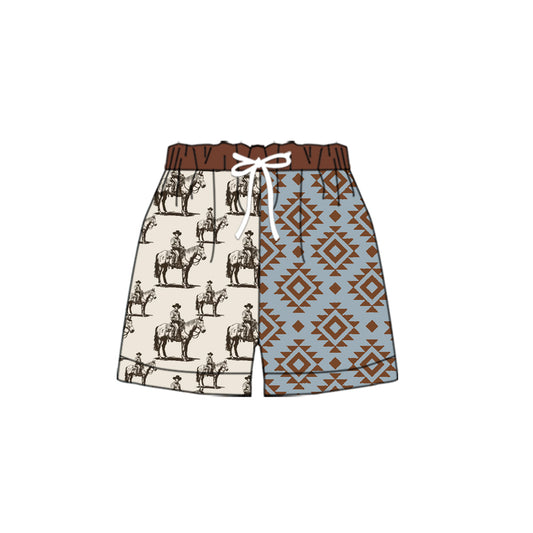 Preorder SS0453 western rodeo fashion brown horse Geometric figure Shorts  boutique outfit boys swimming trunks RTS 202502