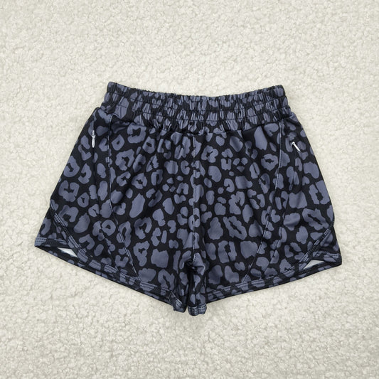 SS0467 Grey Black Leopard Yoga Shorts Girls boutique outfit 202505 RTS