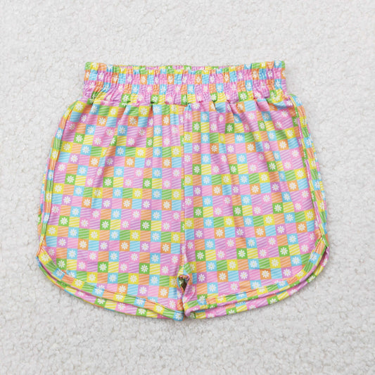 SS0474 Colored Plaid Flower Shorts Girls boutique outfit 202504 RTS
