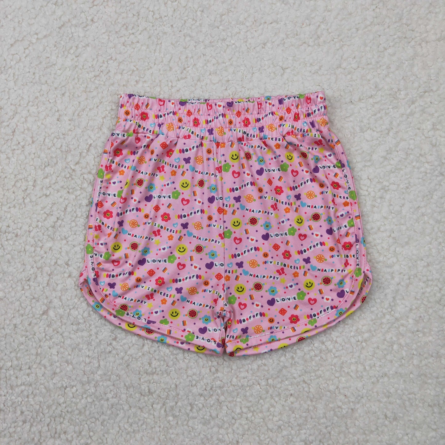 SS0484 Pink Happy Flower Smile Face Letter Shorts Girls boutique outfit 202504 RTS