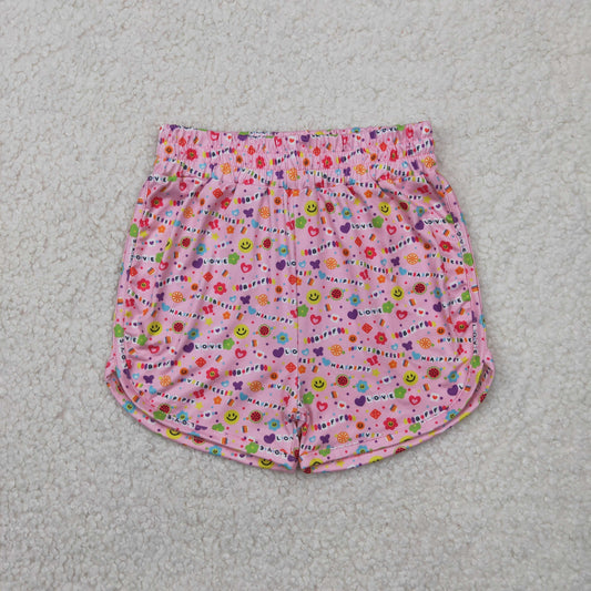 SS0484 Pink Happy Flower Smile Face Letter Shorts Girls boutique outfit 202504 RTS