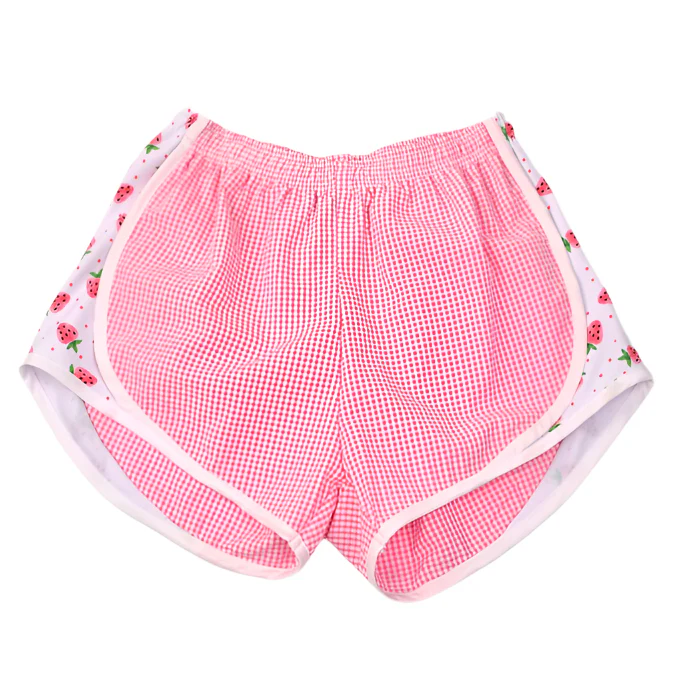 preorder SS0521 Pink White Plaid Strawberry Milk Silk Shorts Girls Boutique Shorts  202503