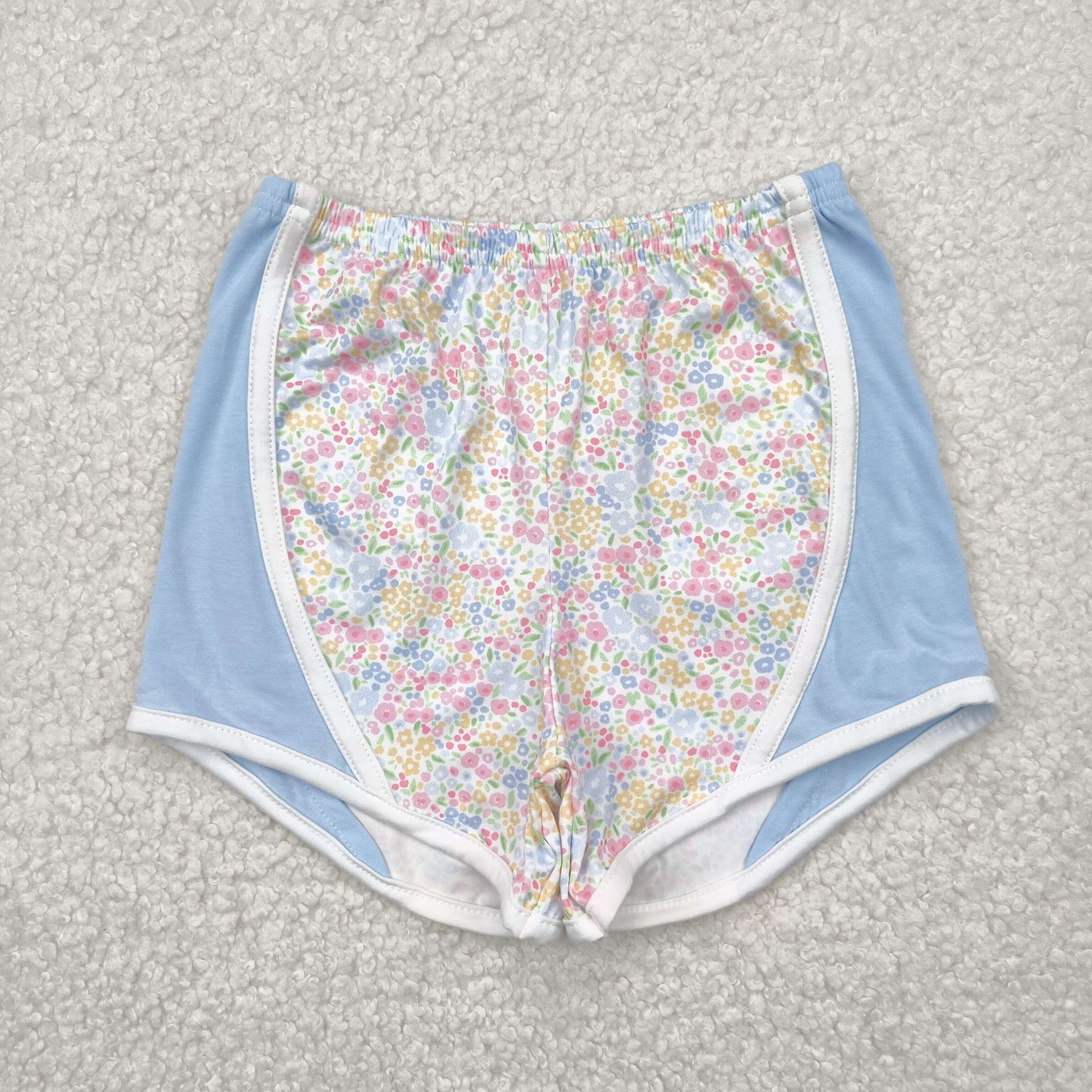 SS0522 Floral Orange Blue Milk Silk Shorts Girls Boutique Shorts  202504 RTS