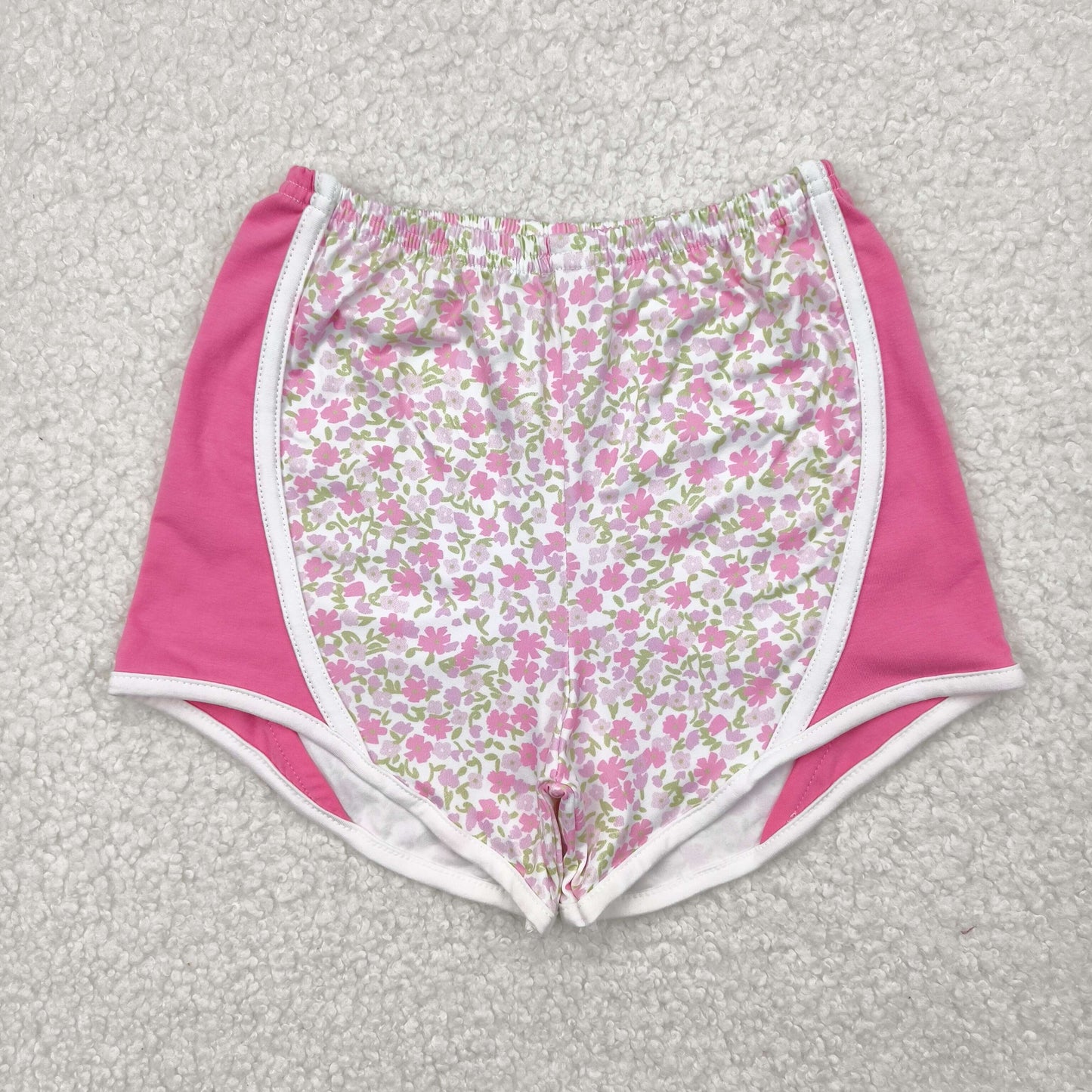SS0523  Floral Pink Milk Silk Shorts Girls Boutique Shorts  202504 RTS