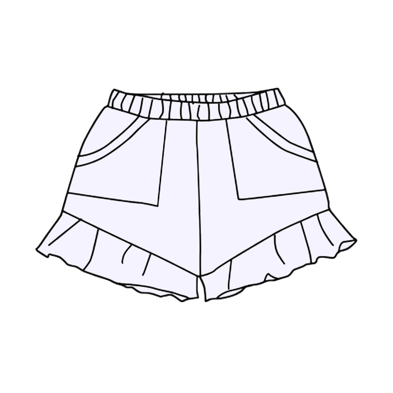 preorder SS0559 Girls Boutique Outfit Pure Cotton White Pocket Ruffle Shorts  202503