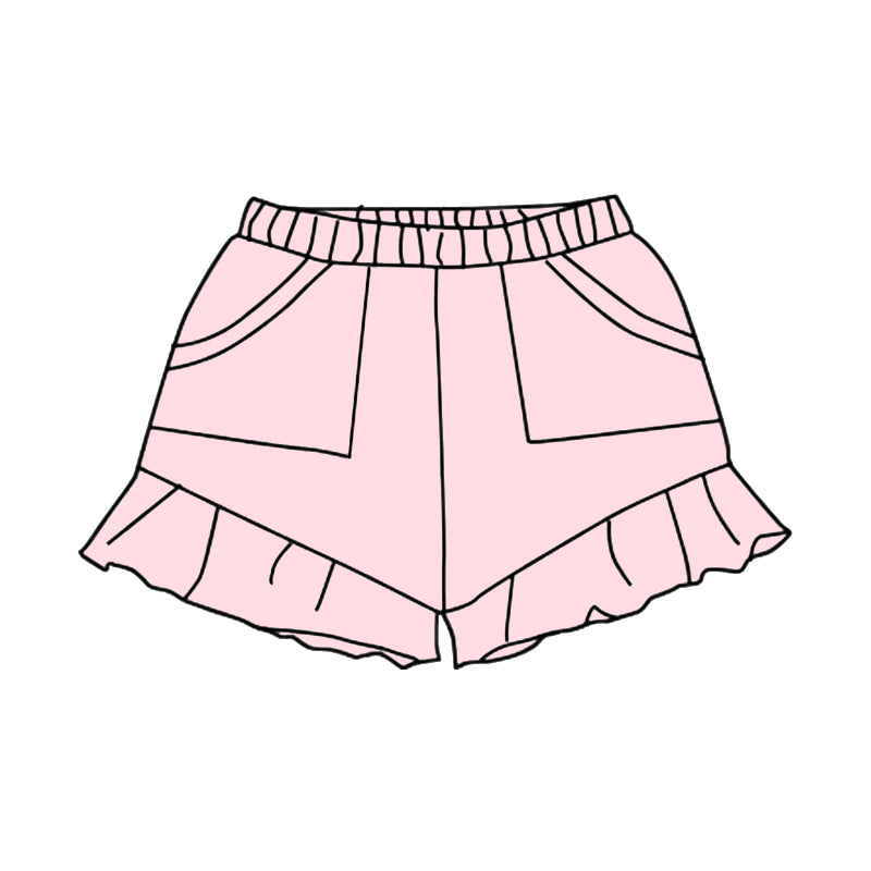 preorder SS0560 Girls Boutique Outfit Pure Cotton Light Pink Pocket Ruffle Shorts  202503