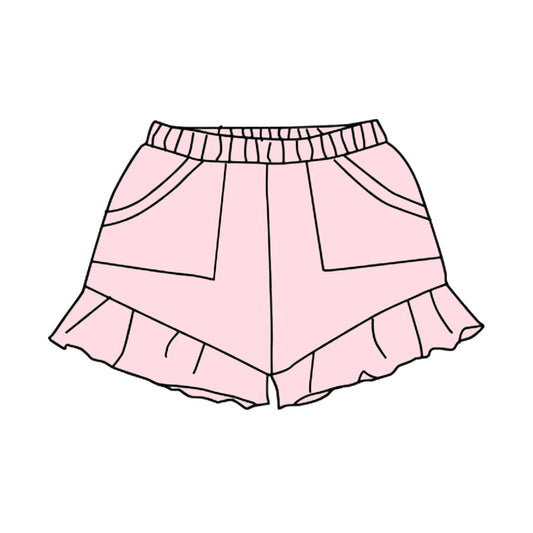 preorder SS0560 Girls Boutique Outfit Pure Cotton Light Pink Pocket Ruffle Shorts  202503