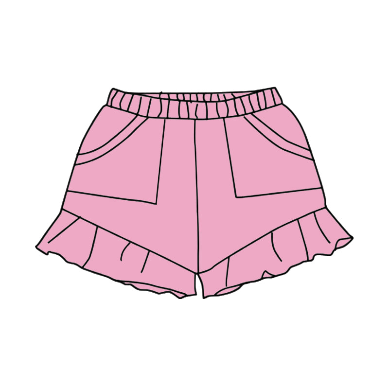 preorder SS0562 Girls Boutique Outfit Pure Cotton Pink Pocket Ruffle Shorts  202503
